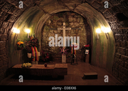 German memorial chapel (German soldiers were buried behind the wall) inside Fort de Douaumont, Verdun, Lorraine, France. Stock Photo