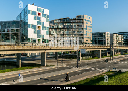 Modern buildings and the Metro line in Orestaden, Copenhagen, Denmark Stock Photo