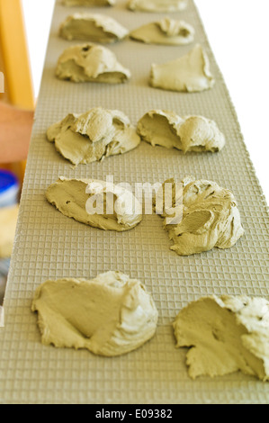 Bread roll dough is prepared, Broetchenteig wird vorbereitet Stock Photo