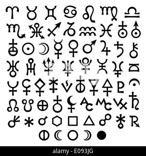 Astrological Signs of Zodiac, Planets, Asteroids, Aspects, Lunar phases, etc. (The Big Set of Main Astrological Symbols) Stock Photo