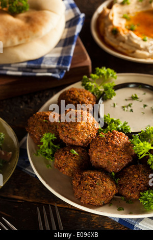 Healthy Vegetarian Falafel Balls with Rice and Salad Stock Photo