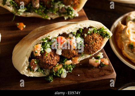 Healthy Vegetarian Falafel Pita with Rice and Salad Stock Photo