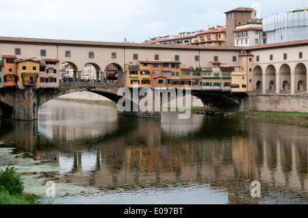 East side of the Ponte Vecchio over the River Arno Florence Italy Stock Photo