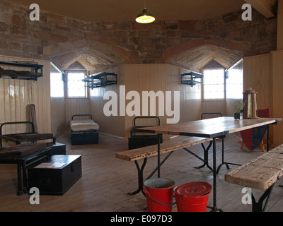 Reconstruction of the first floor barrack room in the keep of Calshot Castle Southampton Hampshire England UK Stock Photo