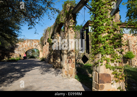 Stone columns at the Lady Bird Johnson Wildflower Center. Austin, Texas, USA. Stock Photo