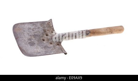 Compact old army spade, isolate on white background Stock Photo