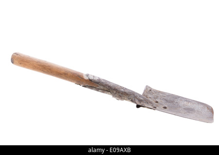 Compact old army spade, isolate on white background Stock Photo