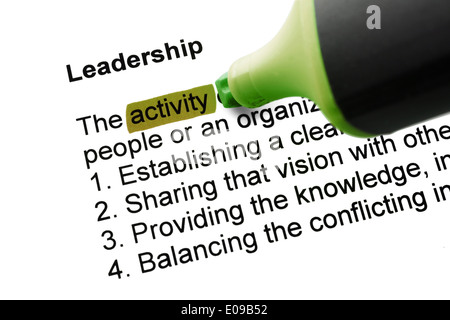 The word Leadership highlighted in green with felt tip pen Stock Photo