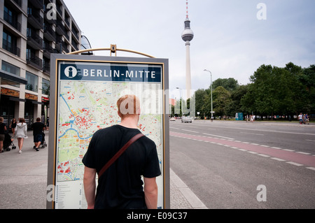 Germany, Berlin, Berlin Mitte, Sign with Street Map Stock Photo