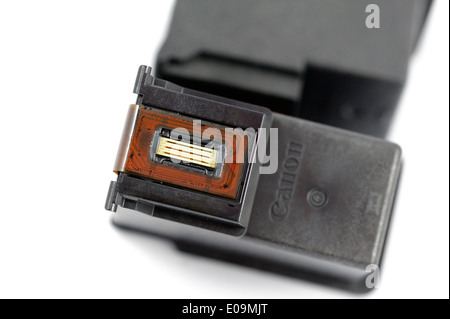 Close up of a Canon color ink cartridge showing the electronic print head Stock Photo