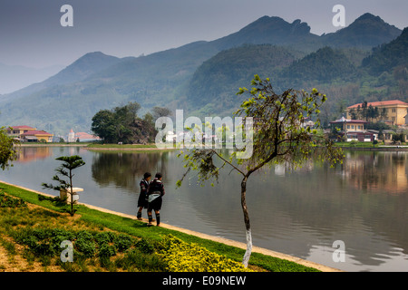 Children From The Black Hmong Minority People At The Lake In Sa Pa, Lao Cai Province, Vietnam Stock Photo