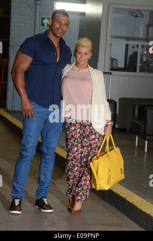 London, UK. 7th  May 2014. Kerry  Katona and fiance George Kay leave ITV studios after showing off baby Dylan Credit:  JOHNNY ARMSTEAD/Alamy Live News Stock Photo