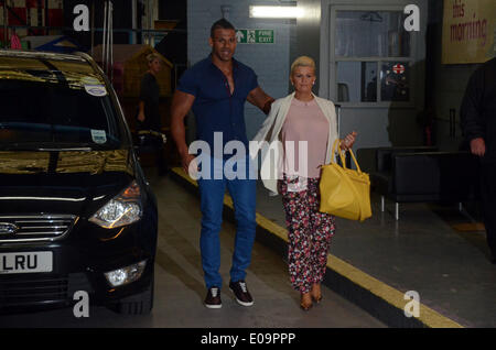 London, UK. 7th  May 2014. Kerry  Katona and fiance George Kay leave ITV studios after showing off baby Dylan Credit:  JOHNNY ARMSTEAD/Alamy Live News Stock Photo