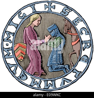 The ceremony of feudal homage in the 12th century, bending the knee ...