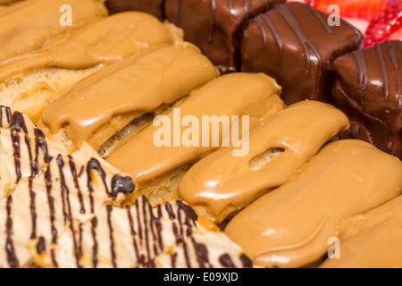 Sweet Eclairs Cakes Close Up Stock Photo