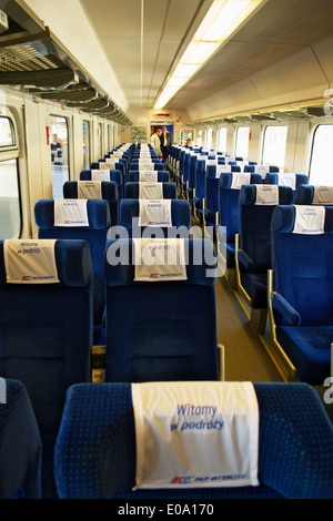 Interior of the PKP Intercity second class single compartment railway car. Poland. Stock Photo