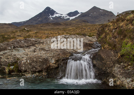 waterfall with Sgurr non Gillean in the background, Isle of Skye, Scotland Stock Photo