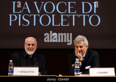 Presentation of a book about artist Michelangelo Pistoletto (left) written by him and writer Alain Elkann (right). Stock Photo