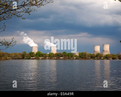THREE MILE ISLAND - MAY 3: Three Mile Island Nuclear Power plant cooling towers on May 3, 2014 at Three Mile Island. Stock Photo