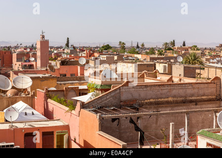 View over town from wall of the El Badii Palace, Marrakech, Morocco, North Africa. Stock Photo