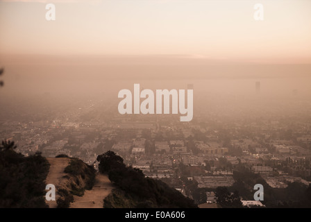 View of misty Los Angeles from Runyon Canyon, California, USA Stock Photo