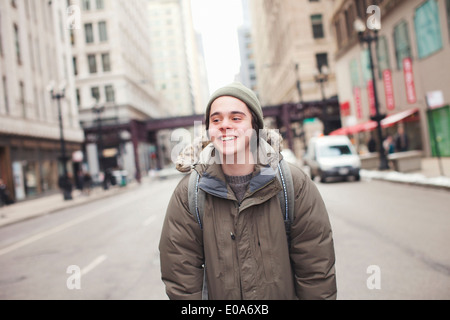 Young man in downtown Chicago, Illinois Stock Photo