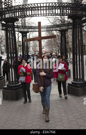 Way of the Cross procession in Manhattan on Good Friday organized by Pax Christi USA, a national Catholic organization Stock Photo