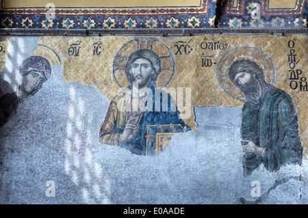 Detail of a13th cen. Byzantine Deesis mosaic. Upper gallery Hagia Sophia, Sultanahmet, Istanbul, Turkey - see description Stock Photo