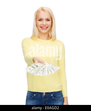 smiling girl with dollar cash money Stock Photo