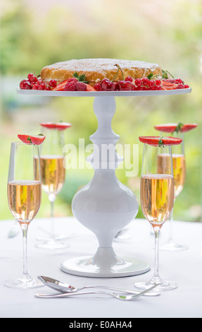 Victoria sponge cake on a cake stand. Stock Photo