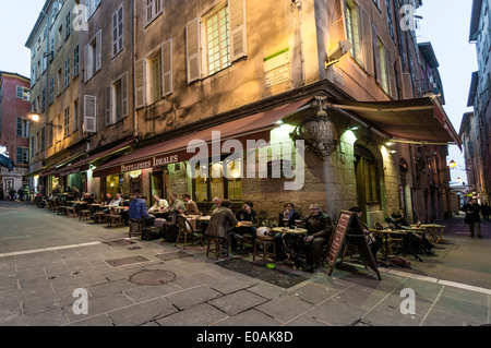 View Nice, Rue Prefecture, Street Cafes , Bars, Alpes Maritimes, Provence, French Riviera, Mediterranean, France, Europe,  Stock Photo