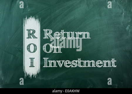 ROI acronym on green chalkboard Return On Investment Stock Photo