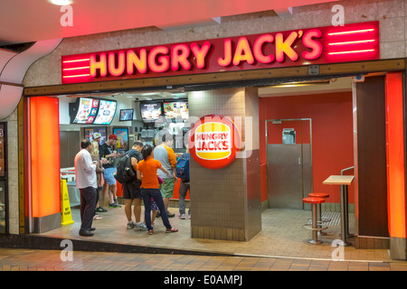 Sydney Australia,Hungry Jack's,burgers,hamburgers,Burger King,burgers,hamburgers,fast food,restaurant restaurants dining cafe cafes,entrance,line,queu Stock Photo