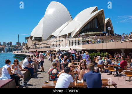 Sydney Australia,Sydney Harbour,harbor,East Circular Quay,Sydney Opera House,promenade,Opera Bar,restaurant restaurants food dining cafe cafes,al fres Stock Photo