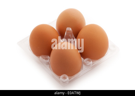 Eggs in plastic pack on white background Stock Photo