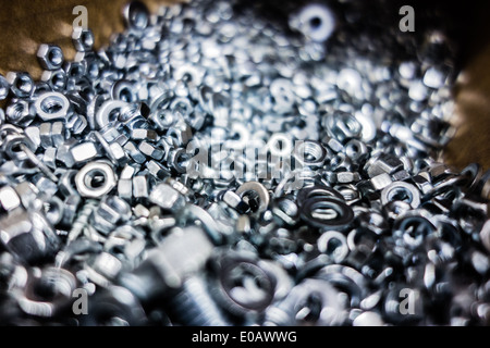 a lot of bolts and nuts in a hardware store Stock Photo