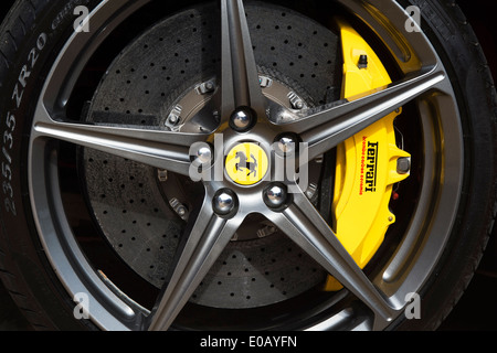 Ferrari wheel showing brake caliper Stock Photo