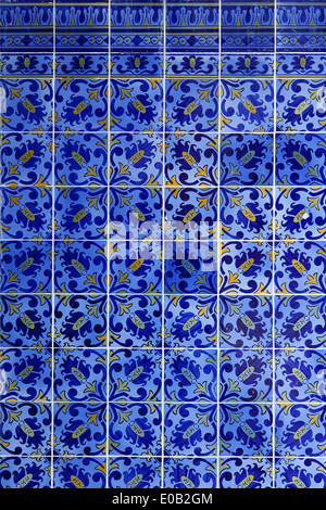 Detail of Portuguese glazed blue tiles Stock Photo