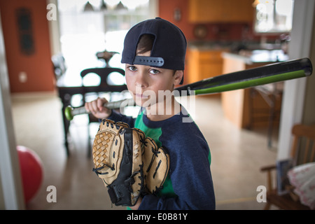 Portrait of boy baseball player with attitude Stock Photo