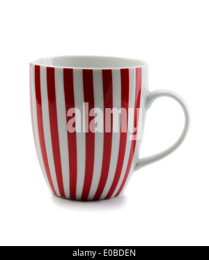 Porcelain cup red stripes. Isolate on white. Stock Photo