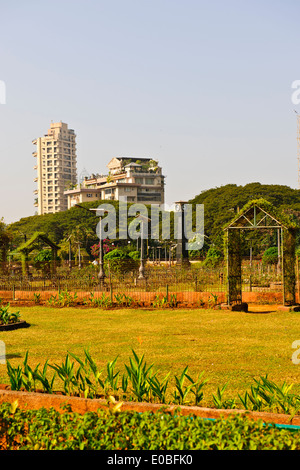 Mumbai Marine Drive Views,Luxury Apartments,Houses,Parsi Towers of Silence,Leafy residential area,Gardens,Mumbai,Bombay,India Stock Photo