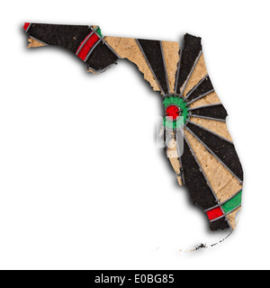 Map of Florida  filled with a dartboard with bullseye Stock Photo