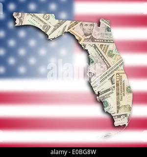 Map of Florida  filled with many dollars Stock Photo