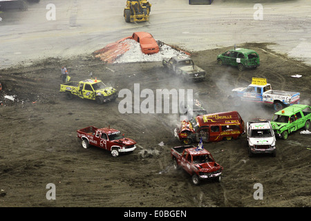 The demolition derby during the Monster Spectacular XIX at Olympic Stadium in Montreal, Que Stock Photo