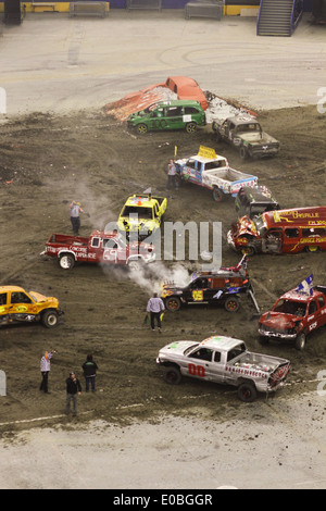 The demolition derby during the Monster Spectacular XIX at Olympic Stadium in Montreal, Que Stock Photo