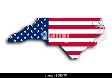 Map of North Carolina  filled with the national flag Stock Photo