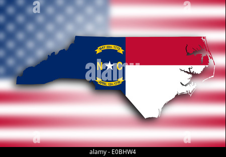 Map of North Carolina  filled with the state flag Stock Photo