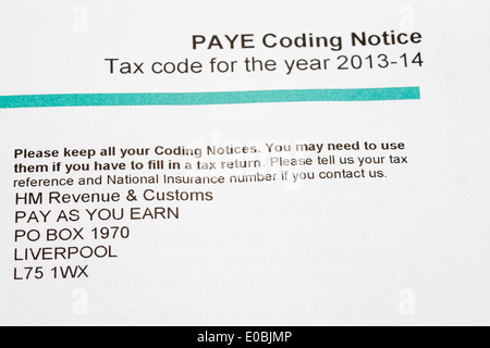 PAYE Coding Notice Stock Photo Alamy PAYE Coding Notice Stock Photo Alamy