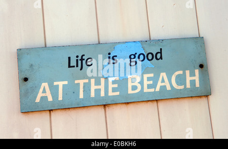 Sign on a beach hut in New Romney, Kent, UK Stock Photo