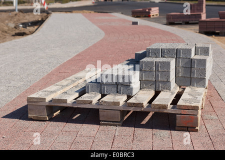 Sidewalk construction bricks Stock Photo